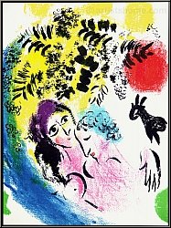 Marc Chagall: Lovers With Red Sun, Les amoureux au soleil rouge 1960, Original Lithograph - Graphic work