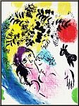 Marc Chagall: Lovers With Red Sun, Original Lithograph in colors, 1960